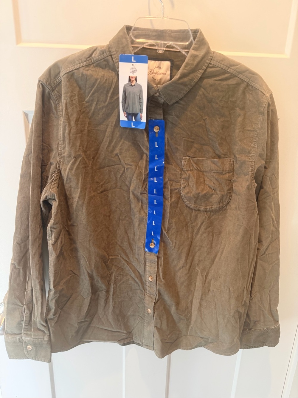 NWT JACHS Girlfriend Large Olive Green Corduroy Button Down Shirt